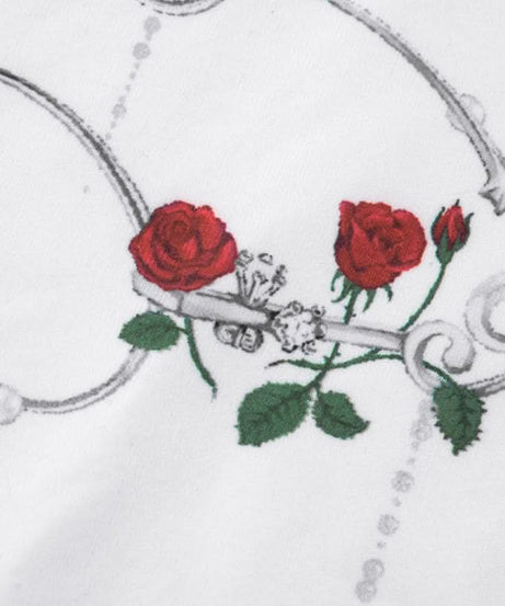 Fall Darling: Y2K Rose & Cross High-Neck Puff Sleeve Top for Women