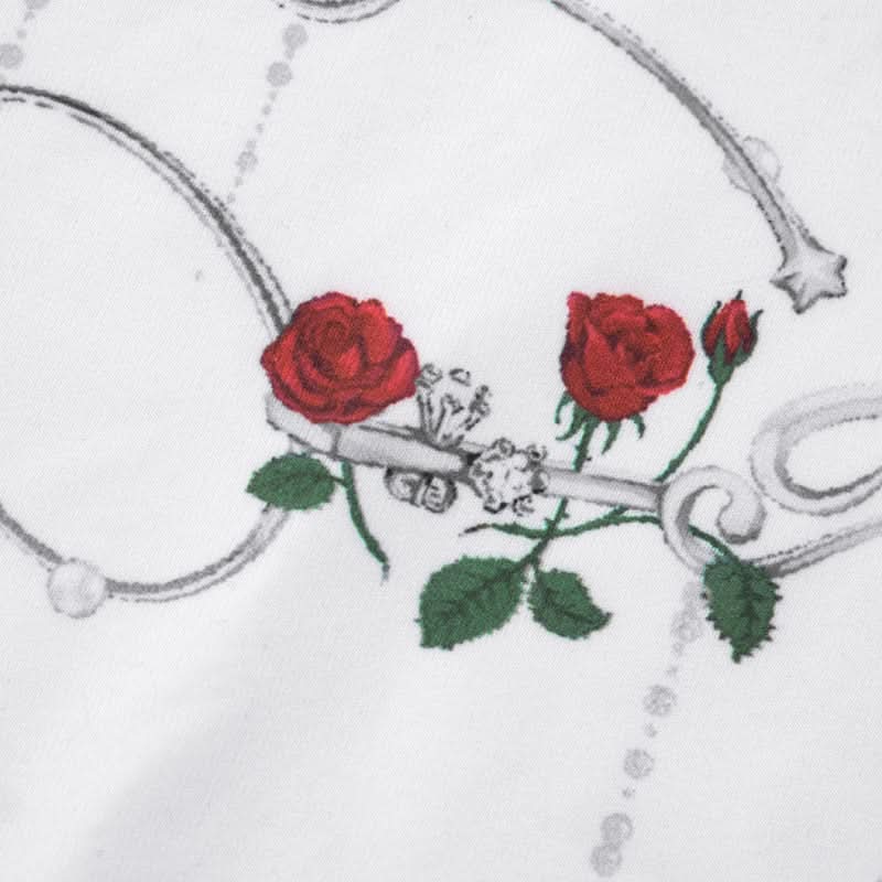 Fall Darling: Y2K Rose & Cross High-Neck Puff Sleeve Top for Women