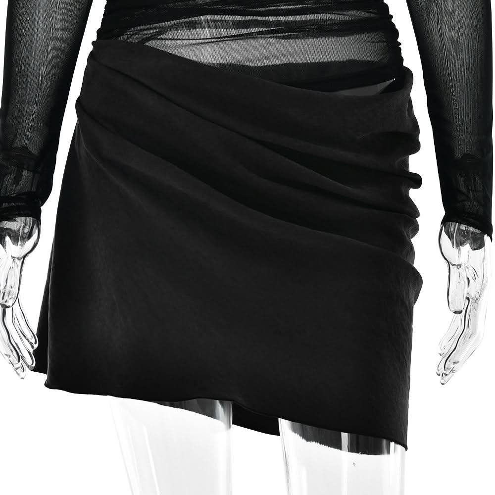 Sultry Black Sheer Mesh Off-Shoulder Mini Dress - Fall Party & Date Night Ready