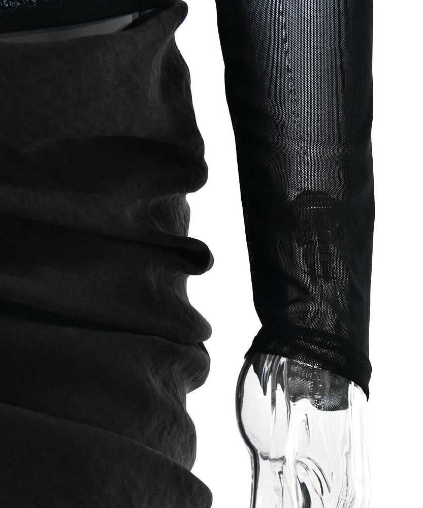 Sultry Black Sheer Mesh Off-Shoulder Mini Dress - Fall Party & Date Night Ready