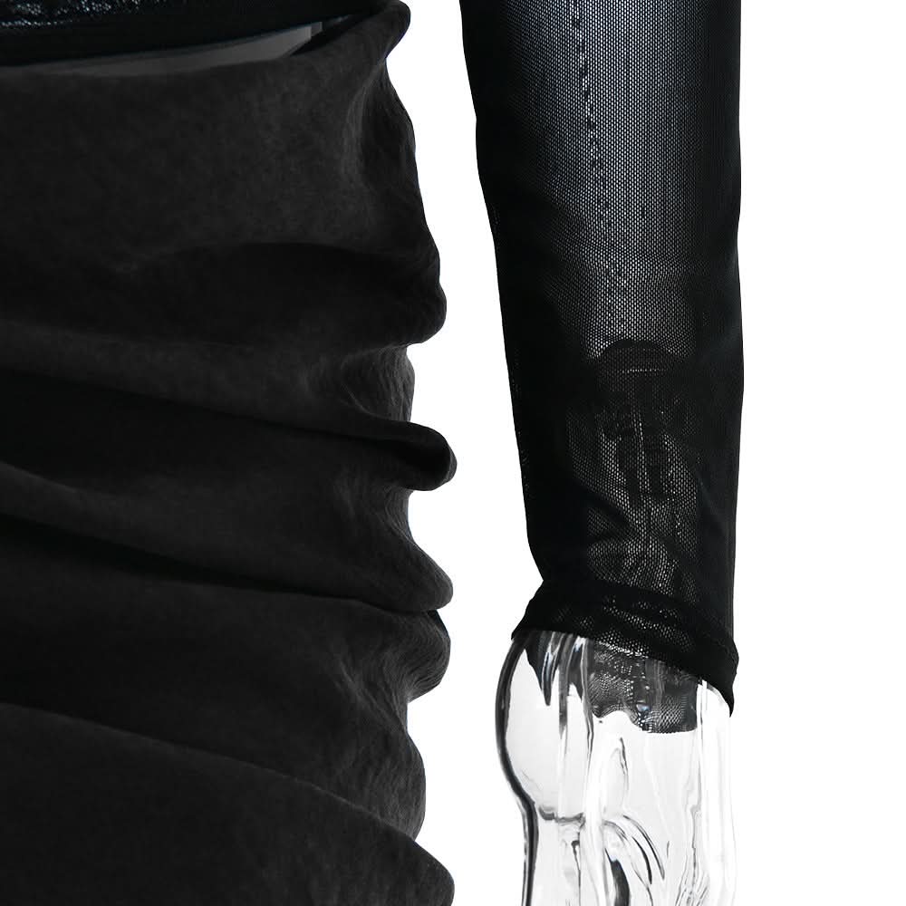 Sultry Black Sheer Mesh Off-Shoulder Mini Dress - Fall Party & Date Night Ready