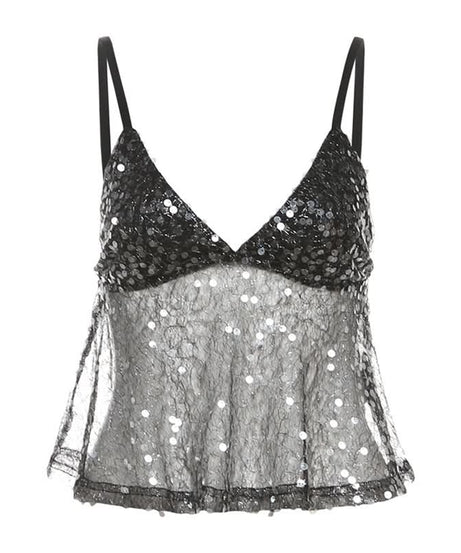 Dazzling Sequin & Sheer Mesh Cami Top – Your Ultimate Holiday Party & NYE Glam