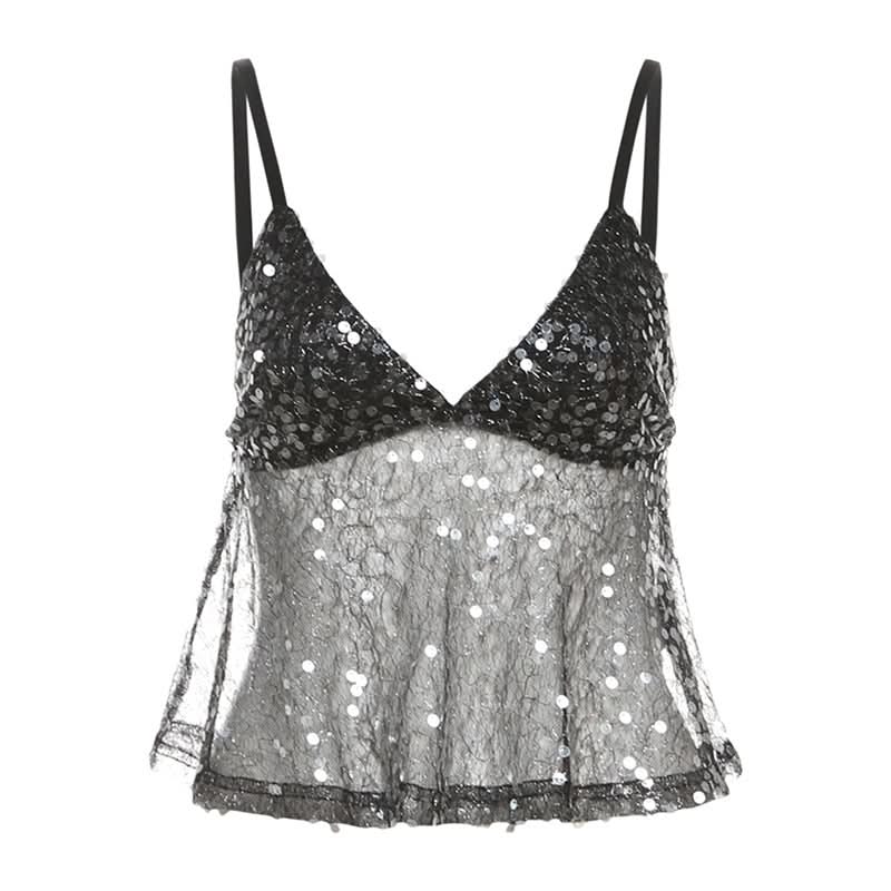 Dazzling Sequin & Sheer Mesh Cami Top – Your Ultimate Holiday Party & NYE Glam