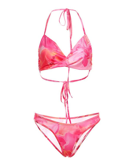 Vibrant Pink Floral Halter Tie Bikini Set | Your Perfect Tropical Getaway Swimsuit