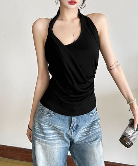 Chic Black Halter Wrap Top - Your Essential for Fall Nights & Holiday Glam