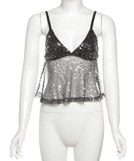 Dazzling Sequin & Sheer Mesh Cami Top – Your Ultimate Holiday Party & NYE Glam