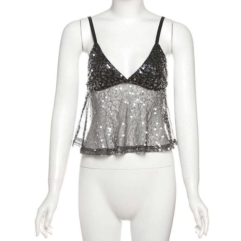 Dazzling Sequin & Sheer Mesh Cami Top – Your Ultimate Holiday Party & NYE Glam