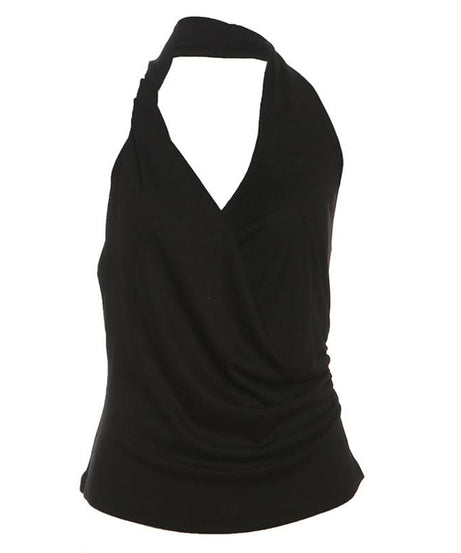 Chic Black Halter Wrap Top - Your Essential for Fall Nights & Holiday Glam