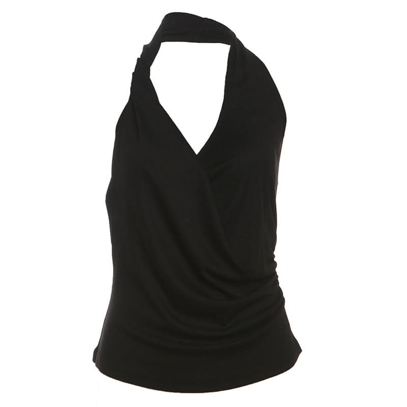 Chic Black Halter Wrap Top - Your Essential for Fall Nights & Holiday Glam