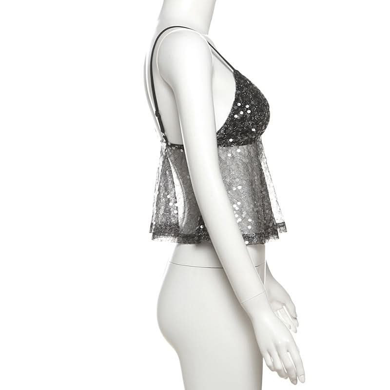 Dazzling Sequin & Sheer Mesh Cami Top – Your Ultimate Holiday Party & NYE Glam