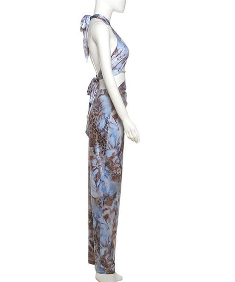 Eye-Catching Abstract Print Halter Cut-Out Maxi Dress - Fall Parties & Resort Escapes