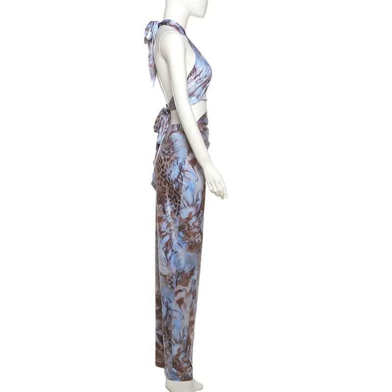 Eye-Catching Abstract Print Halter Cut-Out Maxi Dress - Fall Parties & Resort Escapes