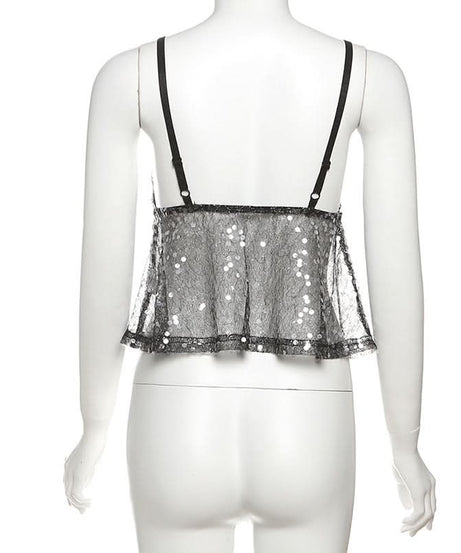Dazzling Sequin & Sheer Mesh Cami Top – Your Ultimate Holiday Party & NYE Glam