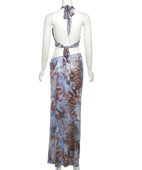 Eye-Catching Abstract Print Halter Cut-Out Maxi Dress - Fall Parties & Resort Escapes