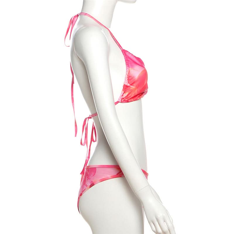 Vibrant Pink Floral Halter Tie Bikini Set | Your Perfect Tropical Getaway Swimsuit