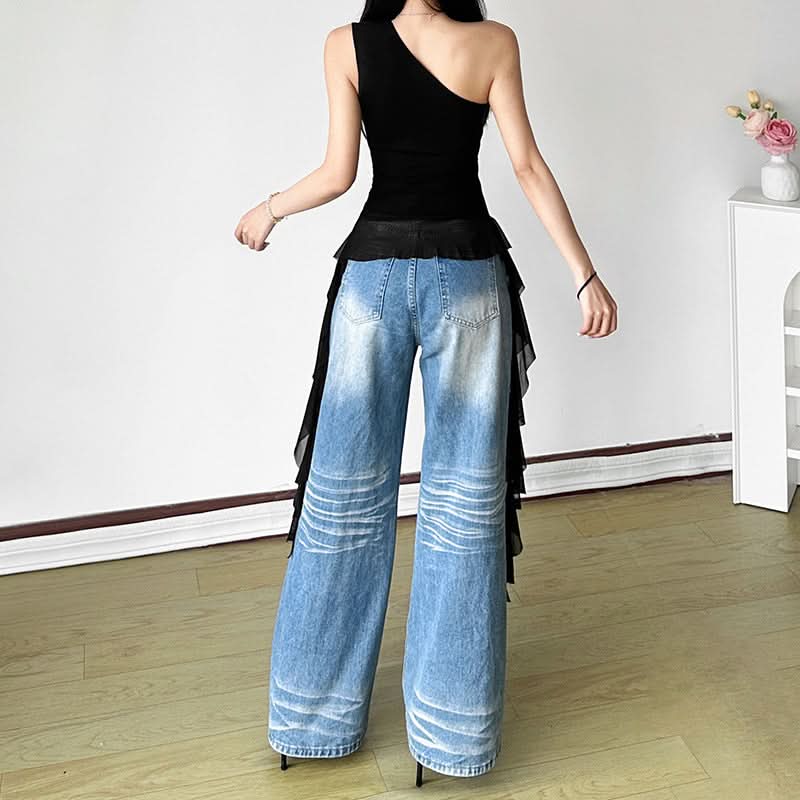 Y2K Glam One-Shoulder Bebe Rhinestone Ruffle Top - Perfect for Fall Nights Out