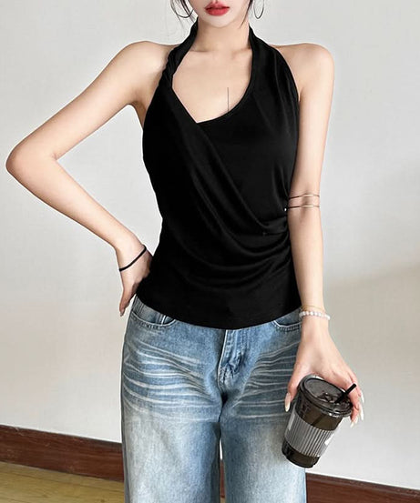 Chic Black Halter Wrap Top - Your Essential for Fall Nights & Holiday Glam