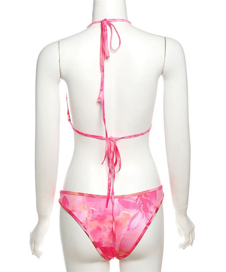Vibrant Pink Floral Halter Tie Bikini Set | Your Perfect Tropical Getaway Swimsuit