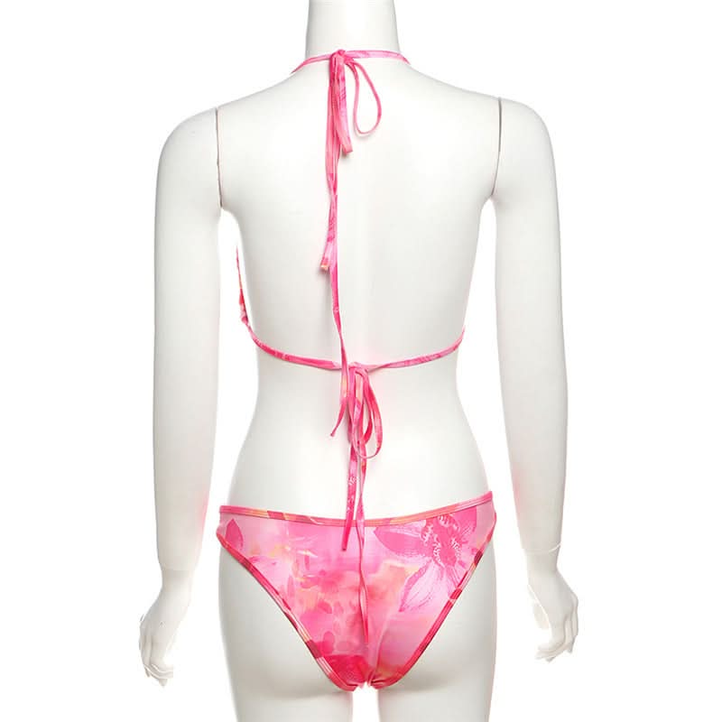 Vibrant Pink Floral Halter Tie Bikini Set | Your Perfect Tropical Getaway Swimsuit