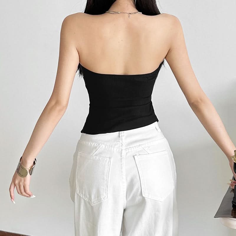 Chic Black Asymmetrical Ruched Strapless Top | Modern Fall Going Out Style