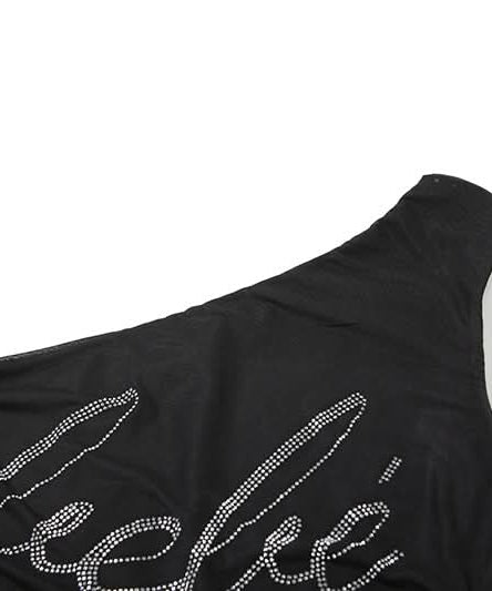 Y2K Glam One-Shoulder Bebe Rhinestone Ruffle Top - Perfect for Fall Nights Out