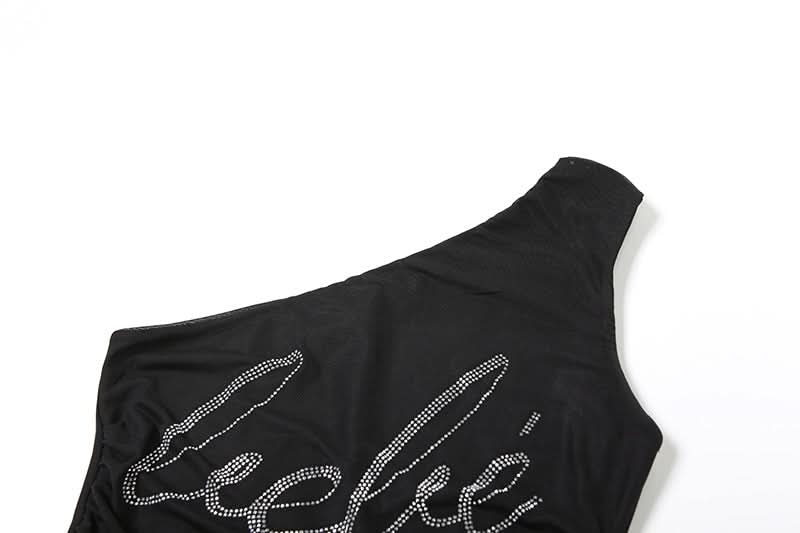 Y2K Glam One-Shoulder Bebe Rhinestone Ruffle Top - Perfect for Fall Nights Out