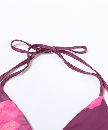 Bold Floral Halter Bikini & Cut-Out Mini Skirt Set - Chic Resort & Fall/Winter Vacation Ready