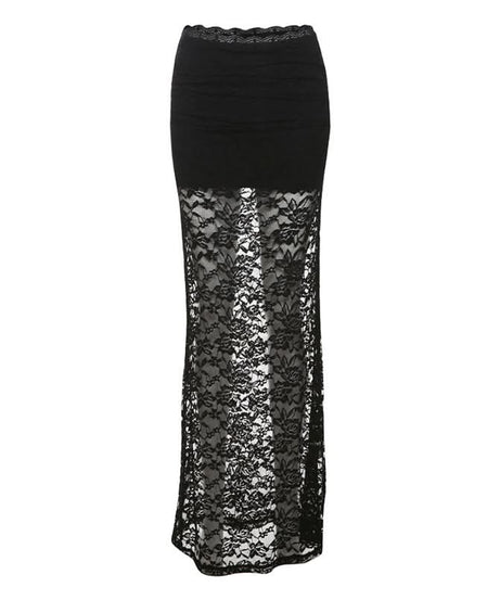 Enchanting Black Lace Maxi Skirt - Sheer Elegance for Fall & Halloween Chic