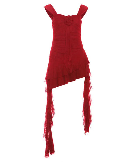 Glamorous White Ruffle Mini Dress with 3D Flower Appliqué – Your Head-Turning Choice for Fall & Holiday Parties