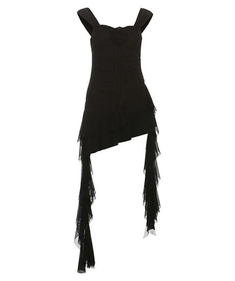 Glamorous White Ruffle Mini Dress with 3D Flower Appliqué – Your Head-Turning Choice for Fall & Holiday Parties