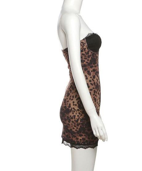 Savage Chic Leopard Print Bustier Mini Dress | Lace Trim & Hook-Eye Front | Your Fall & Holiday Party Statement