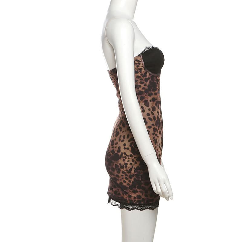 Savage Chic Leopard Print Bustier Mini Dress | Lace Trim & Hook-Eye Front | Your Fall & Holiday Party Statement