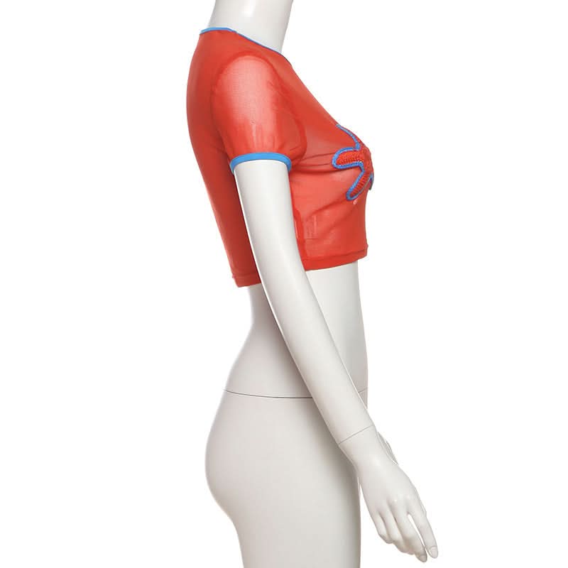 Y2K Starfish Sheer Mesh Crop Top - Playful Halloween, Festival & Party Style