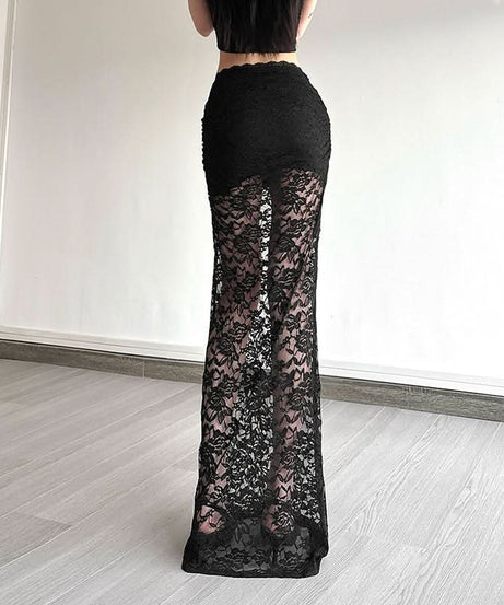 Enchanting Black Lace Maxi Skirt - Sheer Elegance for Fall & Halloween Chic