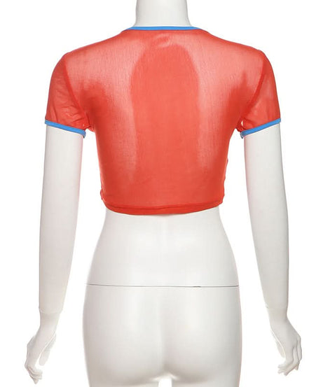 Y2K Starfish Sheer Mesh Crop Top - Playful Halloween, Festival & Party Style