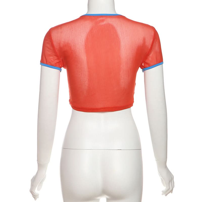 Y2K Starfish Sheer Mesh Crop Top - Playful Halloween, Festival & Party Style