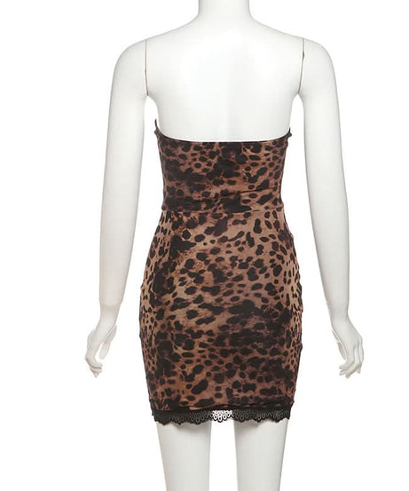 Savage Chic Leopard Print Bustier Mini Dress | Lace Trim & Hook-Eye Front | Your Fall & Holiday Party Statement