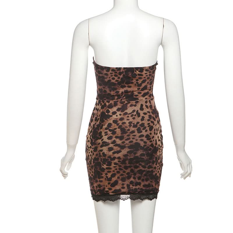 Savage Chic Leopard Print Bustier Mini Dress | Lace Trim & Hook-Eye Front | Your Fall & Holiday Party Statement