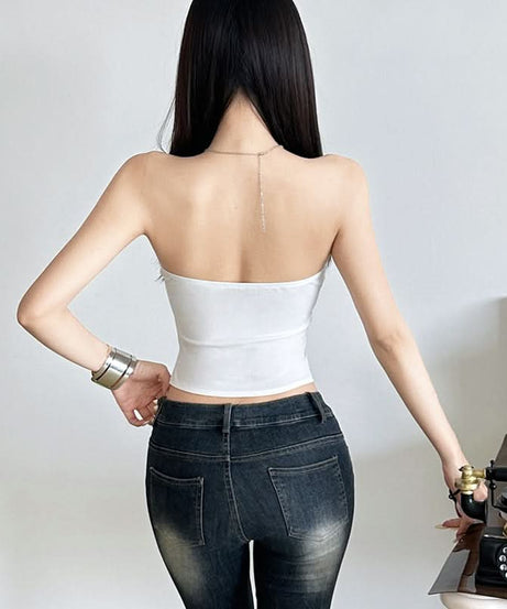 Chic Studded White Corset Bandeau Top - Trendy Fall Party & Night Out Style