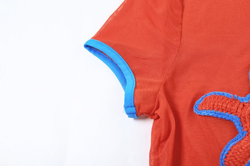 Y2K Starfish Sheer Mesh Crop Top - Playful Halloween, Festival & Party Style