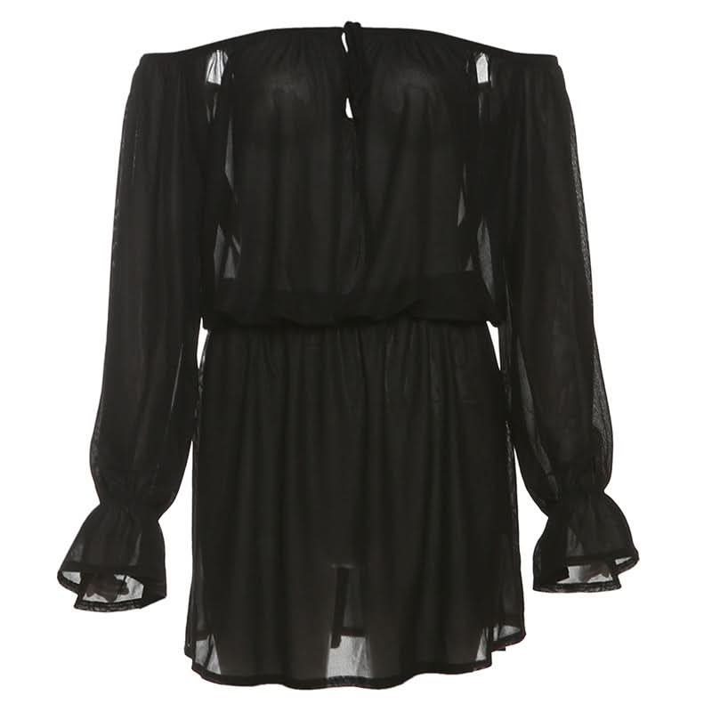 Black Magic Sheer Off-Shoulder Mini Dress - Your Go-To for Fall Parties & Enchanting Nights