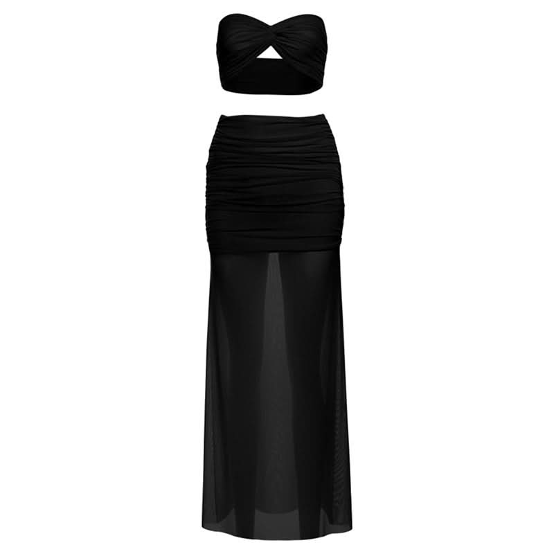 Sultry Black Ruched Mesh 2-Piece Set | Fall & Holiday Party Glam