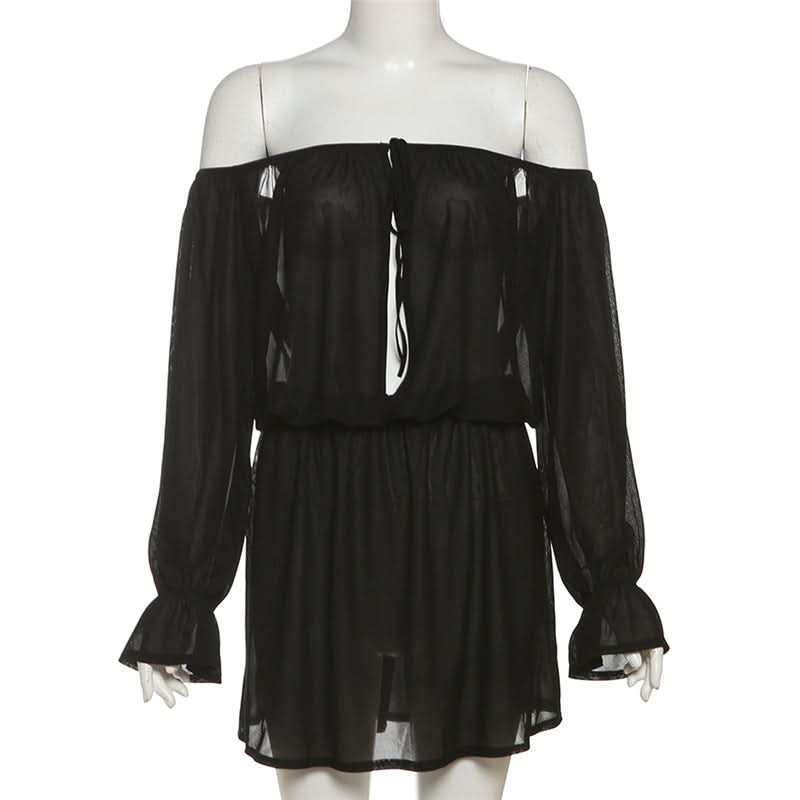 Black Magic Sheer Off-Shoulder Mini Dress - Your Go-To for Fall Parties & Enchanting Nights