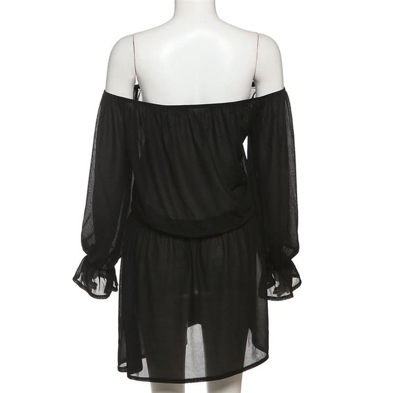 Black Magic Sheer Off-Shoulder Mini Dress - Your Go-To for Fall Parties & Enchanting Nights