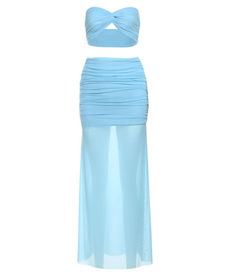 Sultry Black Ruched Mesh 2-Piece Set | Fall & Holiday Party Glam