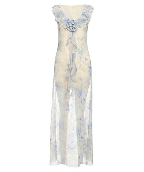 Romantic Sheer Floral Ruffle Maxi Dress - Effortless Resort & Fall Getaway Style