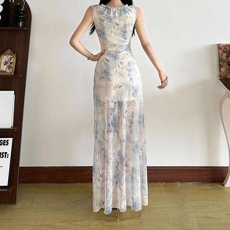 Romantic Sheer Floral Ruffle Maxi Dress - Effortless Resort & Fall Getaway Style