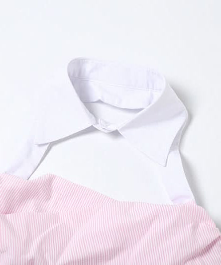 Chic Striped Halter Crop Top with Preppy Collar - Effortless Fall Transition Style