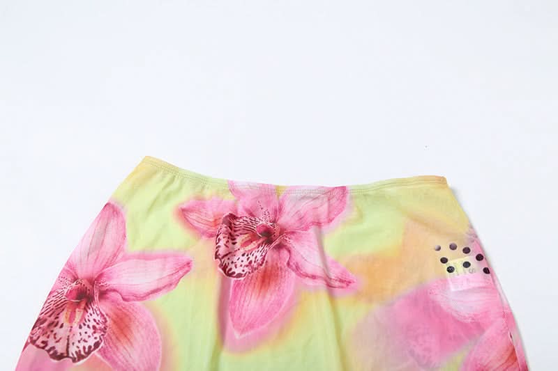 Lime & Pink Tropical Bloom Halter & Mesh Mini Skirt Set | Your Winter Getaway Essential