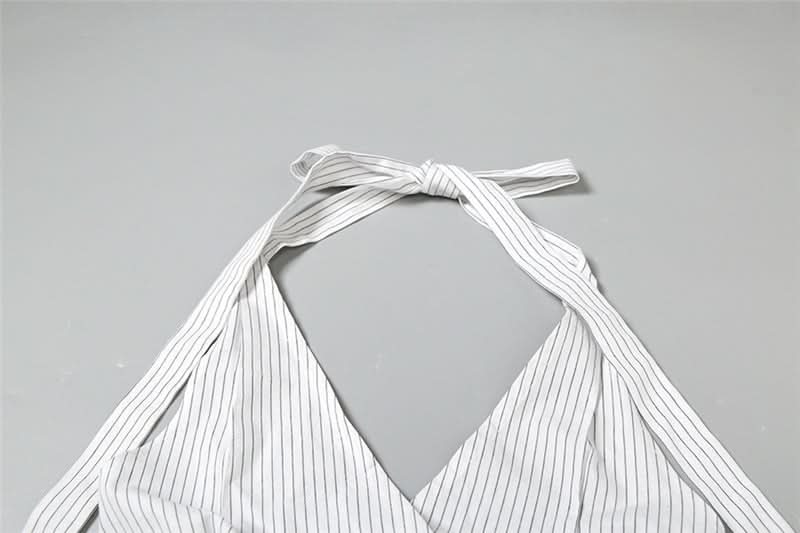 American Chic: Striped Halter Bow Top with Lace Trim – Effortless Fall Transition Style